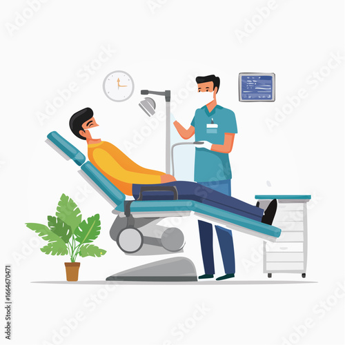 Dentist Examining Patient in Modern Dental Chair