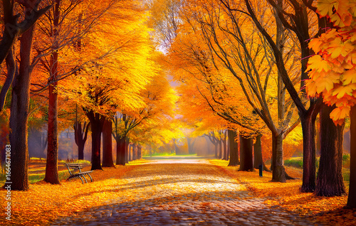 Golden Autumn Park Alley