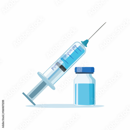 Filled Syringe and Vaccine Vial Ready for Injection