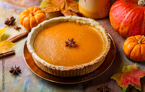 Pumpkin Pie with Autumn Decoration