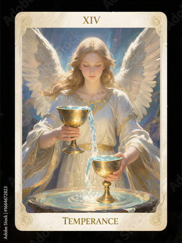 Tarot card 14 temperance. This card stands for economy, moderation, frugality, management, accommodation.