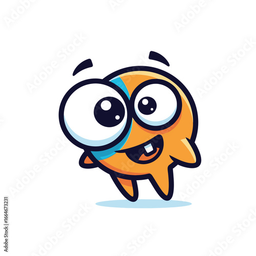 Playful orange cartoon monster with big eyes and a toothy grin.
