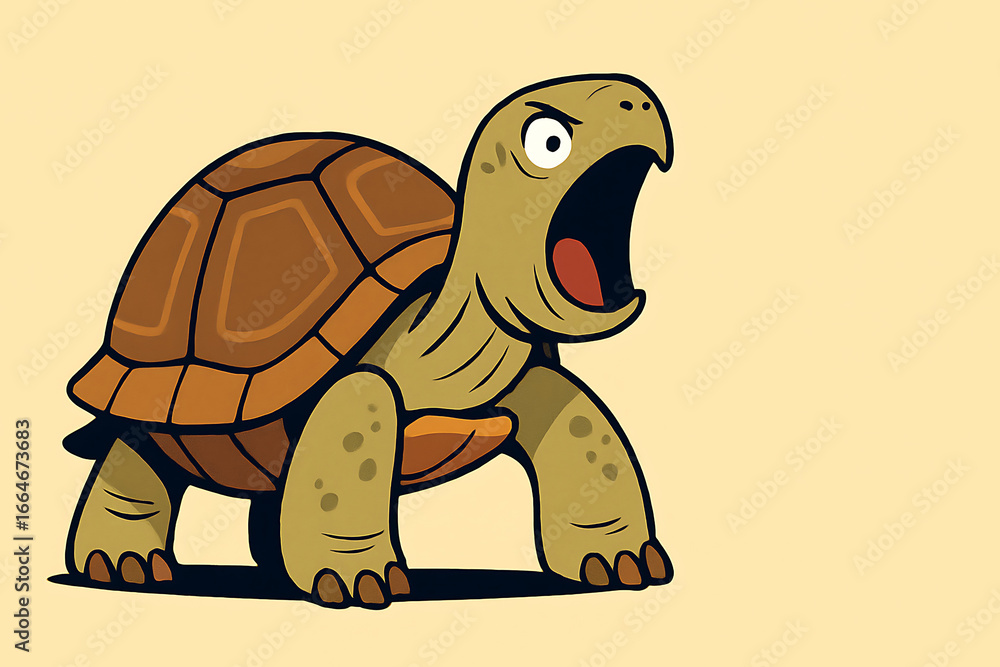 Obraz premium 興奮して大声をあげるユーモラスなリクガメの姿