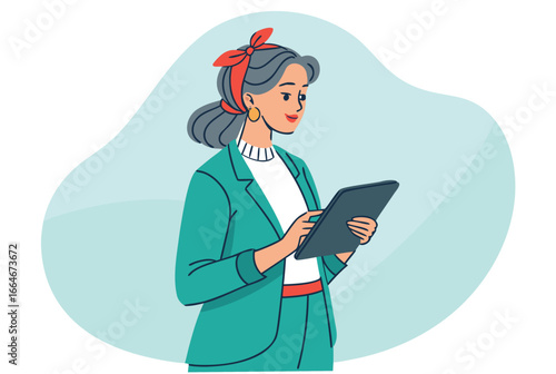 Cartoon vector illustration of a woman holding an umbrella.