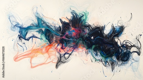 Abstract Colorful Swirling Lines on White Canvas Background
