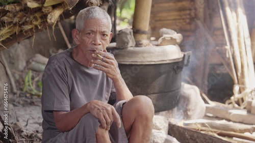 Wallpaper Mural Indonesian farmer smoking traditional palm leaf cigarette in flores, indonesia, tobacco rolled in dried sugar palm leaf, paisok daun anau Torontodigital.ca