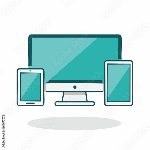 Teal Screen Display with Tablets Modern Digital Device Illustration