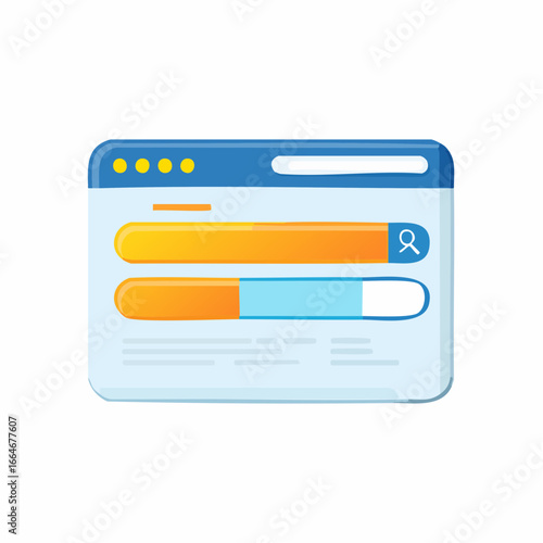 Cartoon style browser window with search bars and magnifying glass icon