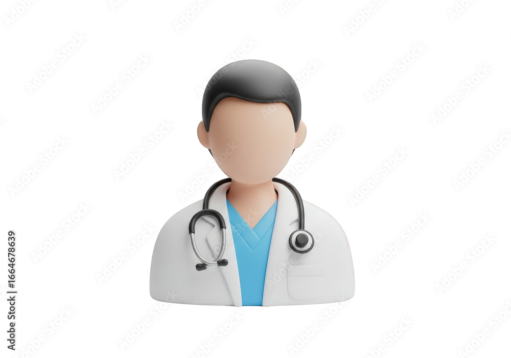 Fototapeta premium A Professional 3D Illustration of a Doctor Wearing a Stethoscope and Lab Coat, Set Against a Transparent Background, Perfect for Healthcare and Medical-Themed Projects