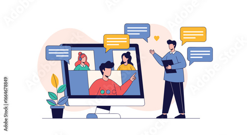 Remote team collaboration with video conference and digital communication tools for effective workplace engagement
