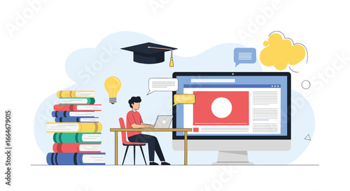 Online education concept demonstrating student learning through digital platforms and study materials