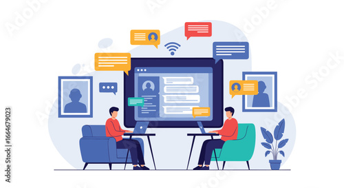 Digital communication between individuals using modern technology for business interactions and collaboration
