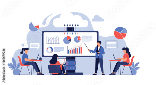 Presenting financial data analysis and business growth strategies to a team of professionals