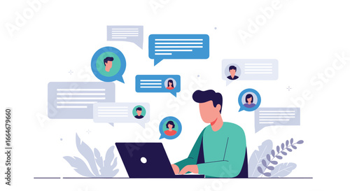 Online communication platform connecting people through digital messaging and social interaction tools for global collaboration