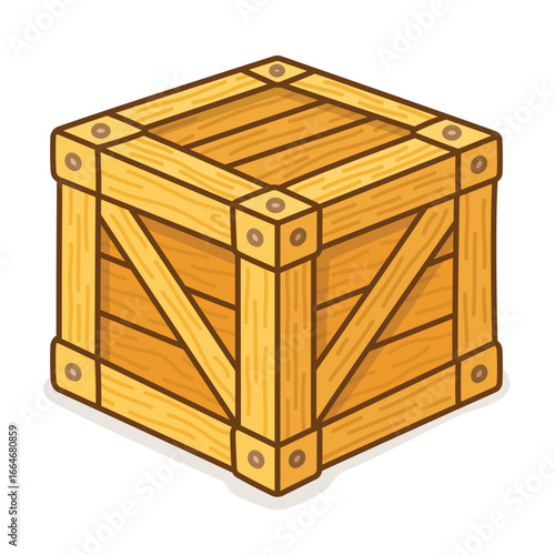 Wooden shipping crate designed for transporting and storing goods safely kawaii doodle flat 2D cartoon vector illustration