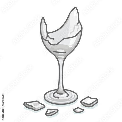 wine drinking glass shattered on the floor with scattered pieces kawaii doodle flat 2D cartoon vector illustration