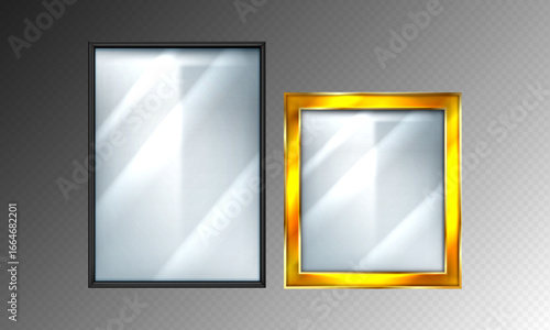 16:9 vector image of a mirror reflection, suitable for application on glass, plastic, or acrylic window surfaces. Offers a glossy, luminous appearance with bright highlights and transparency.