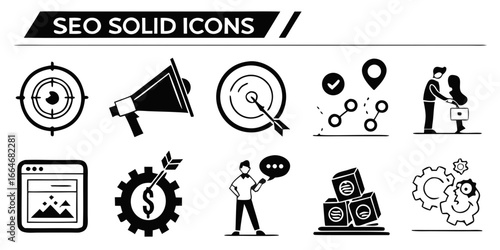 SEO related solid icon vectors silhouette