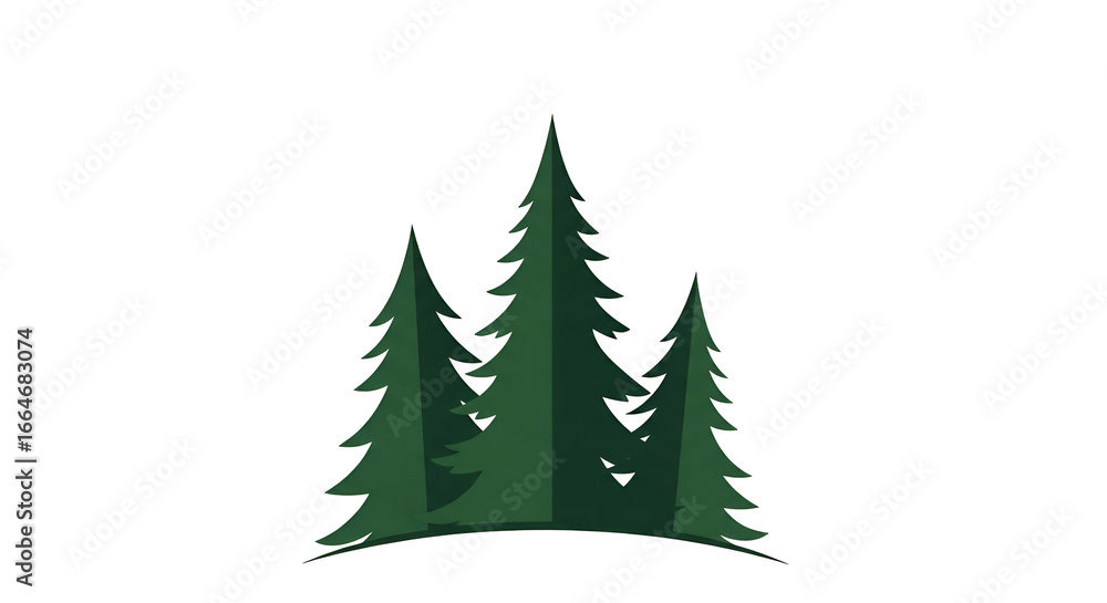 Obraz premium Dark Forest Silhouette with Green Pine Trees on Transparent Background