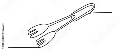 Single one line drawing fried tongs. Cooking utensil concept. Continuous line draw design graphic vector illustration. Vector black silhouette. with white background