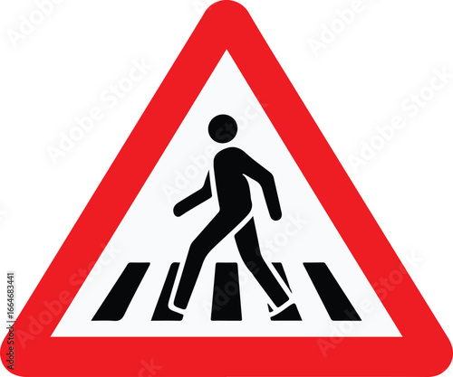 Pedestrian crossing warning sign alerting drivers to people walking safely silhouette vector