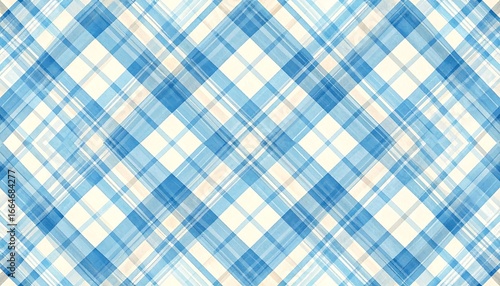 A repeating pattern of diagonal blue and cream-colored checks on a white background.