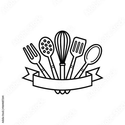Iconic Collection of Culinary Tools for Every Kitchen Task Whisk, Spoon, Spatula, Fork, and Slotted Spoon