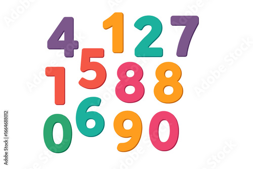 Colorful random numbers vector background. Abstract numerical pattern. Math education concept for children. School learning to count digits. Flat cartoon style illustration.