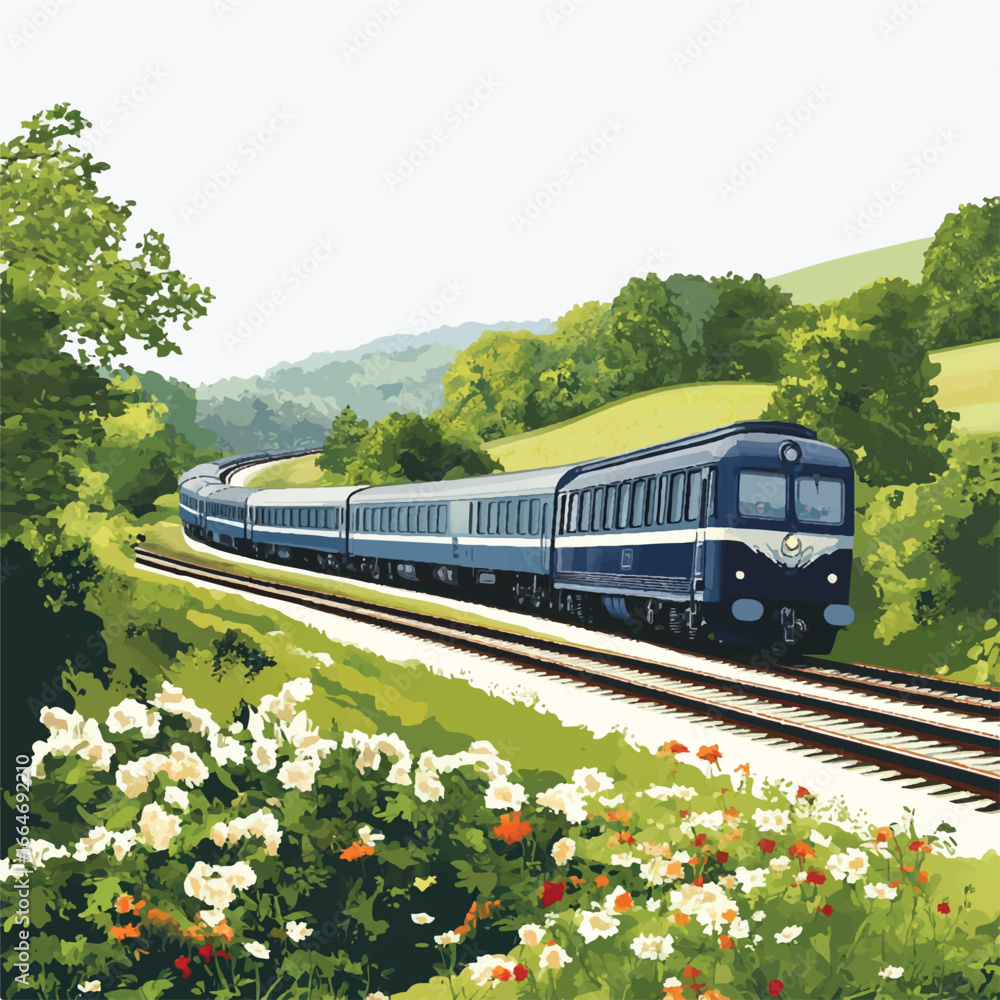 Naklejka premium a passenger train with beautiful scenery