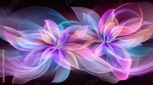 Colorful Abstract Floral Design with Soft Waves and Vibrant Light Effects in Shades of Pink and Purple