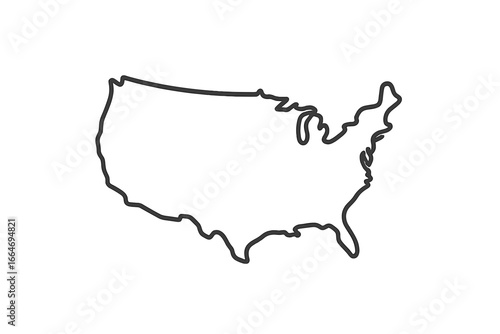 United States map linear icon, USA outline vector symbol with transparent background, isolated American map illustration, simple cartoon style, USA geography graphic