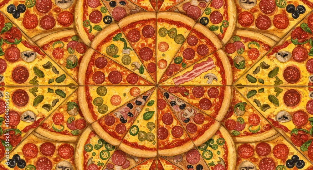 Obraz premium Stylized pizza slices arranged in eye-catching pattern design