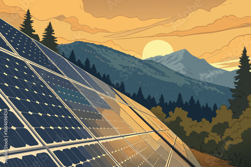 Close-up of solar panel, sun's glowing reflection.