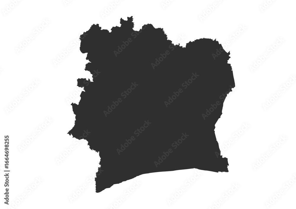 Obraz premium Vector silhouette map of Côte d'Ivoire in simple style 