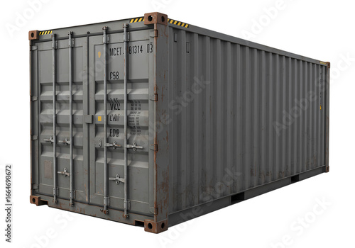 Grey Shipping Container Industrial Cargo Unit isolated on transparent background