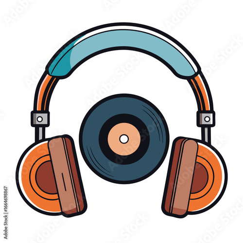 Retro Headphones and Vinyl Record