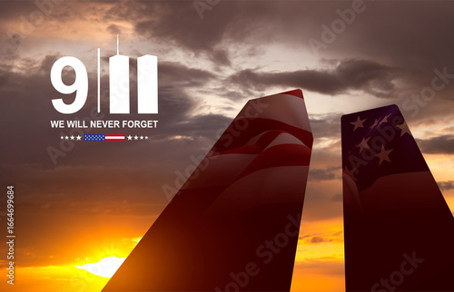 Photos Twin Towers silhouette with USA flag
