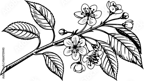 Wallpaper Mural Elegant Line Art of Blooming Cherry Blossom Branch Nature's Delicate Beauty Torontodigital.ca