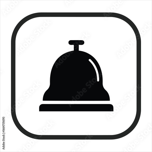 Simple black bell icon on white square with rounded corners for hotel service or notification alerts
