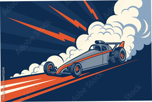 Dragster launching with intense smoke at the start.