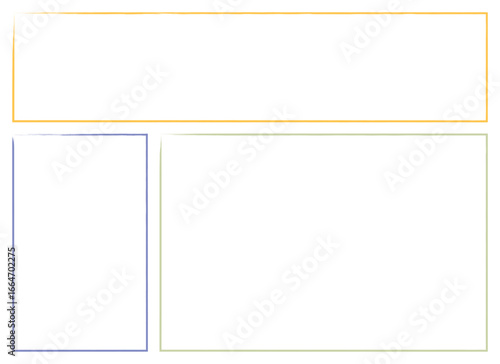 The image shows a simple graphic of three side-by-side containers with different colored borders. Each container is an empty white rectangle. The colors are minimal.