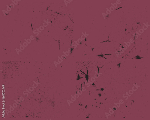 A full-frame textured background in deep maroon, marked with dark spots and streaks. The material appears aged, rough, and imperfect, offering a rustic or industrial feel.