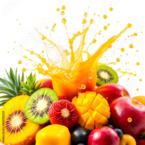 Realistic fruits juice splash burst composition w