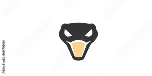 Minimalist black snake head icon with aggressive white eyes and a yellow lower jaw.