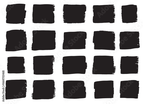 A grid pattern of black, textured squares on a white background, created with rough brushstrokes. A hand-painted, textured element suitable for abstract backgrounds.