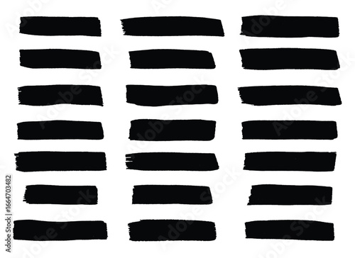 Black brushstrokes horizontally oriented in a grid pattern, against a bright white backdrop. The image is graphic, artistic, and showcases a textured monochrome design.