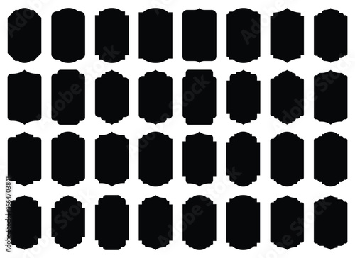 This image displays a variety of different black silhouette label shapes, perfect for product customization, branding, decorative purposes, or creative graphic design applications.