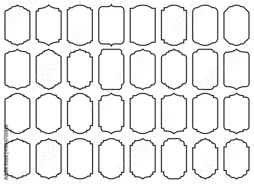 A diverse collection of empty frame designs, digitally rendered in neat rows. These frames are ready to be populated with content for decoration, display, or as labels.