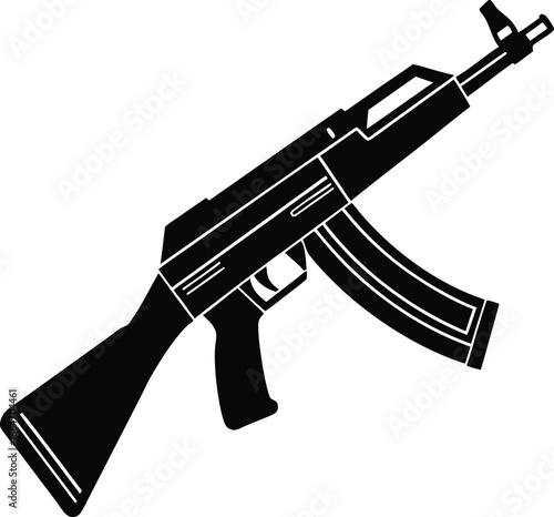 Illustration of an ak47 assault rifle, a widely recognized and iconic firearm, , often associated with military and conflict