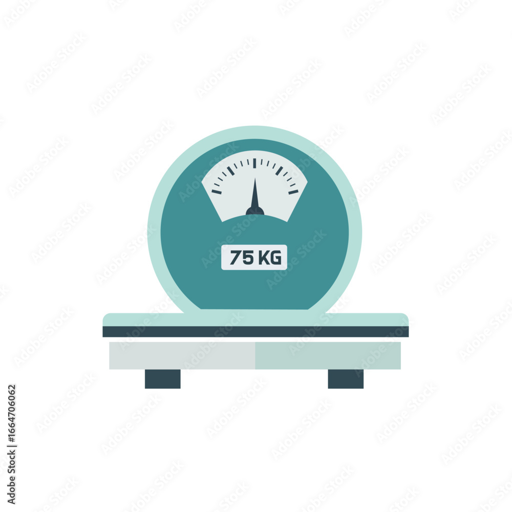 Retro teal bathroom scale with analog dial and visible weight reading indicating kilograms Retro teal bathroom scale with analog dial and visible weight reading indicating kilograms